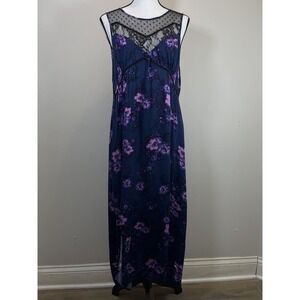 MINKPINK Womens Navy Blue Pink Floral Print Lace Sleeveless Slits Dress Size L